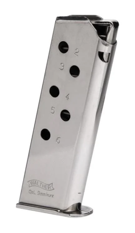 Walther Magazine PPK 380 ACP 6 Rd Standard Nickel .380