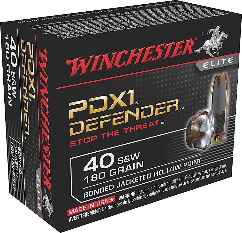 Winchester Ammo S40SWPDB1 PDX1 Defender 40 S&W 180 gr Bonded Jacket Hollow Point Handgun Ammo - 20 Rounds - 57961