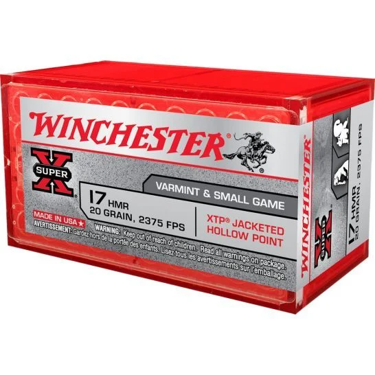 Winchester Ammo X17HMR1 Super X 17 HMR 20 gr 2375 fps Hornady XTP Hollow Point Rimfire Ammo - 50 Rounds - 69850