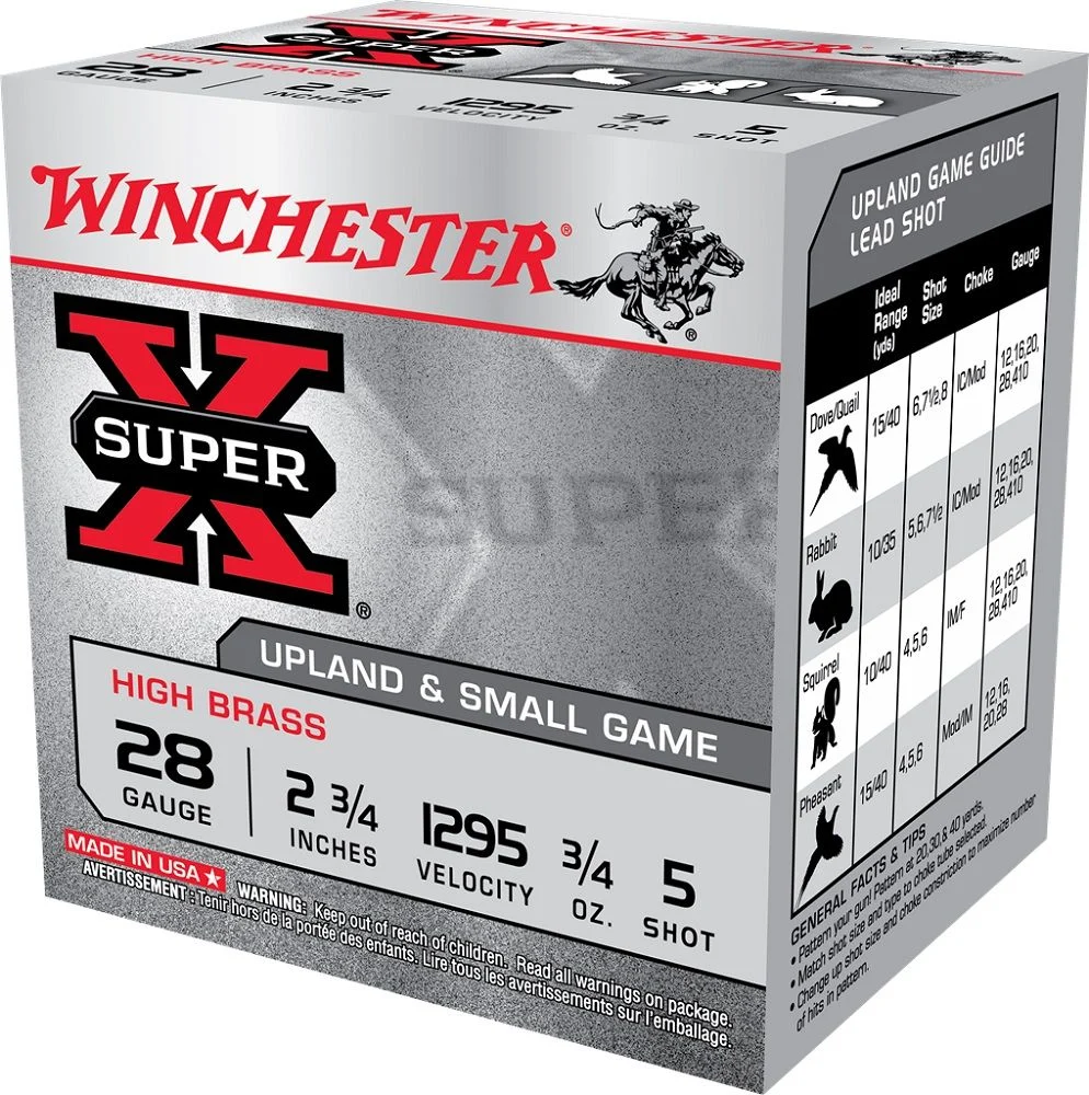 Winchester Ammo X285 Super X High Brass 28 Gauge 2.75" 3/4 oz 5 Shot Shotgun Ammo - 25 Rounds - X285