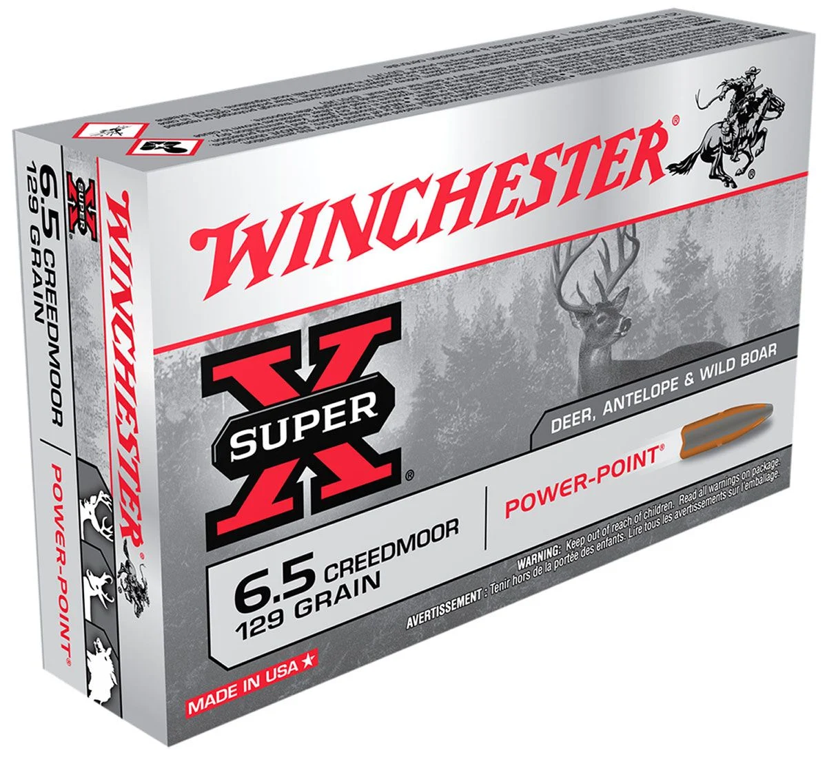 Winchester Ammo X651 Super X 6.5 Creedmoor 129 gr 2820 fps Power-Point (PP) Rifle Ammo - 20 Rounds - 107554