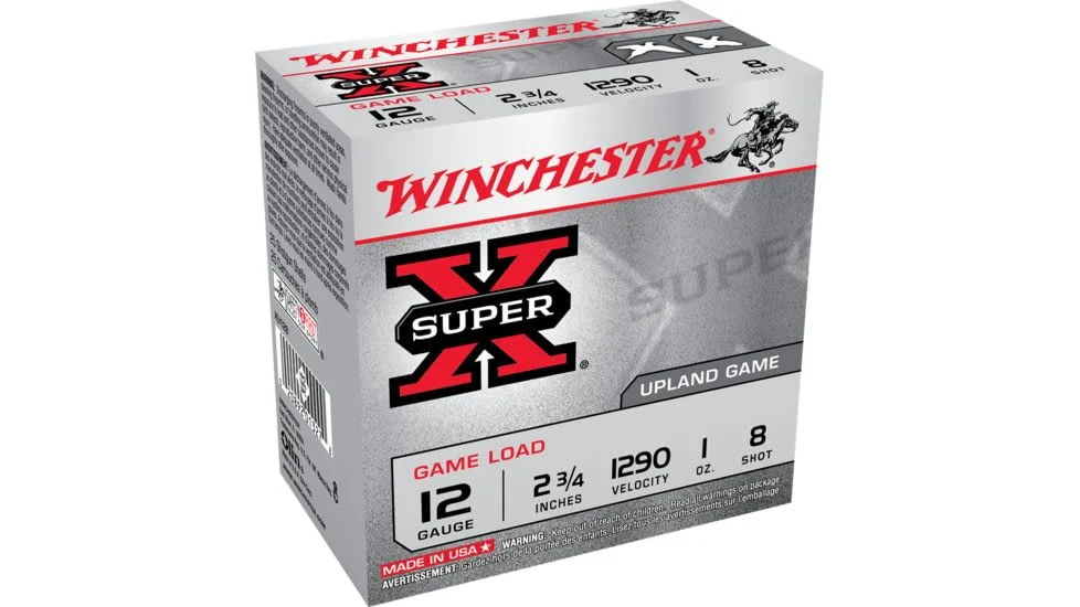 Winchester Super-X Game Load Ammunition 12 Gauge 2-3/4" 1 oz #8 Shot Shotgun Ammo - 25 Rounds - XU128