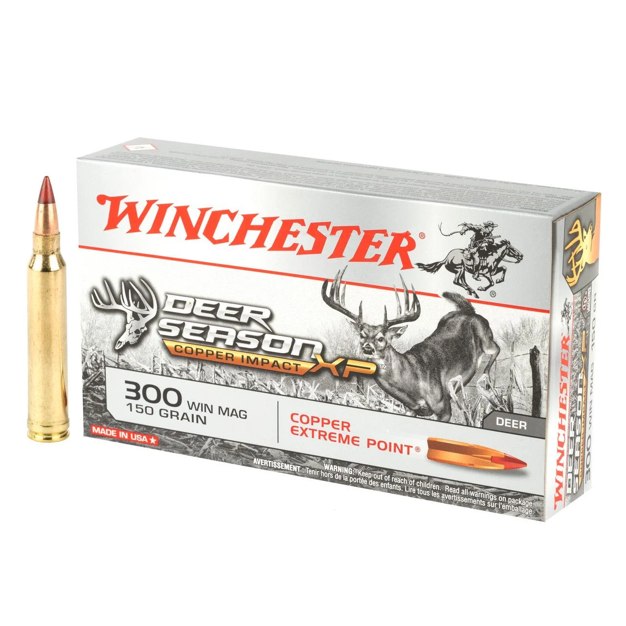 Winchester Ammunition Deer Season XP Copper Impact 300 Win 150 Grain Poly Tip Lead Free California Certified Nonlead Ammunition Rifle Ammo - 20 Rounds - WNX300DSLF