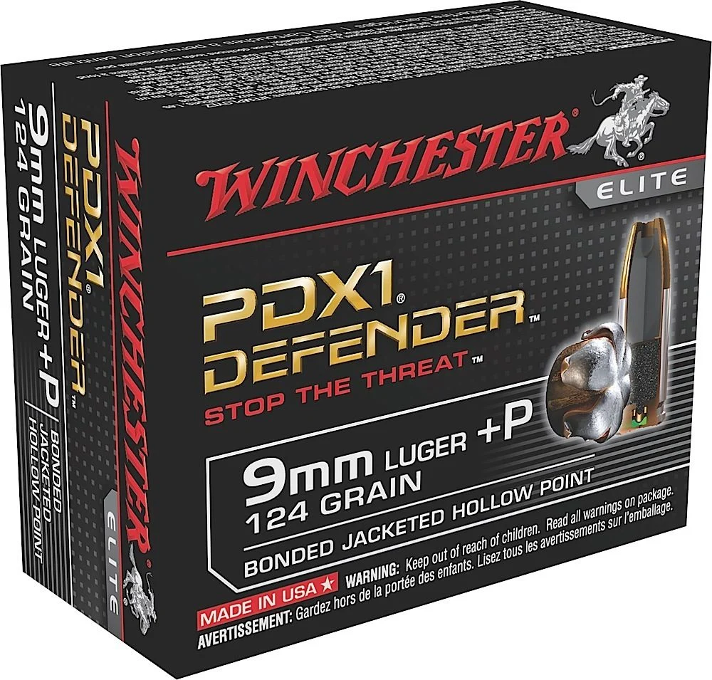 Winchester Ammunition Defender 9MM +P 124 Grain PDX1 Bonded Jacketed Hollow Point Handgun Ammo - 20 Rounds - WNS9MMPDB