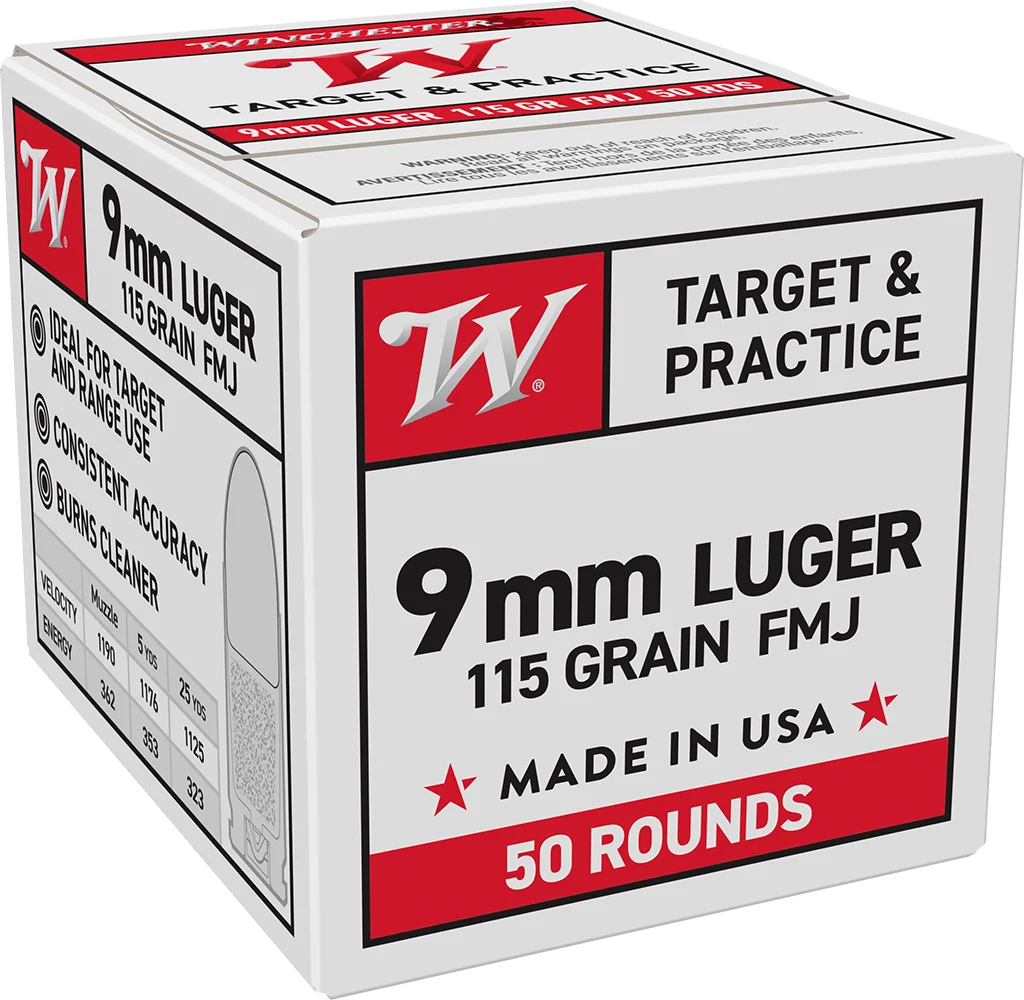 Winchester USA 9mm Luger Ammunition 115 Grain Full Metal Jacket - W9MM50