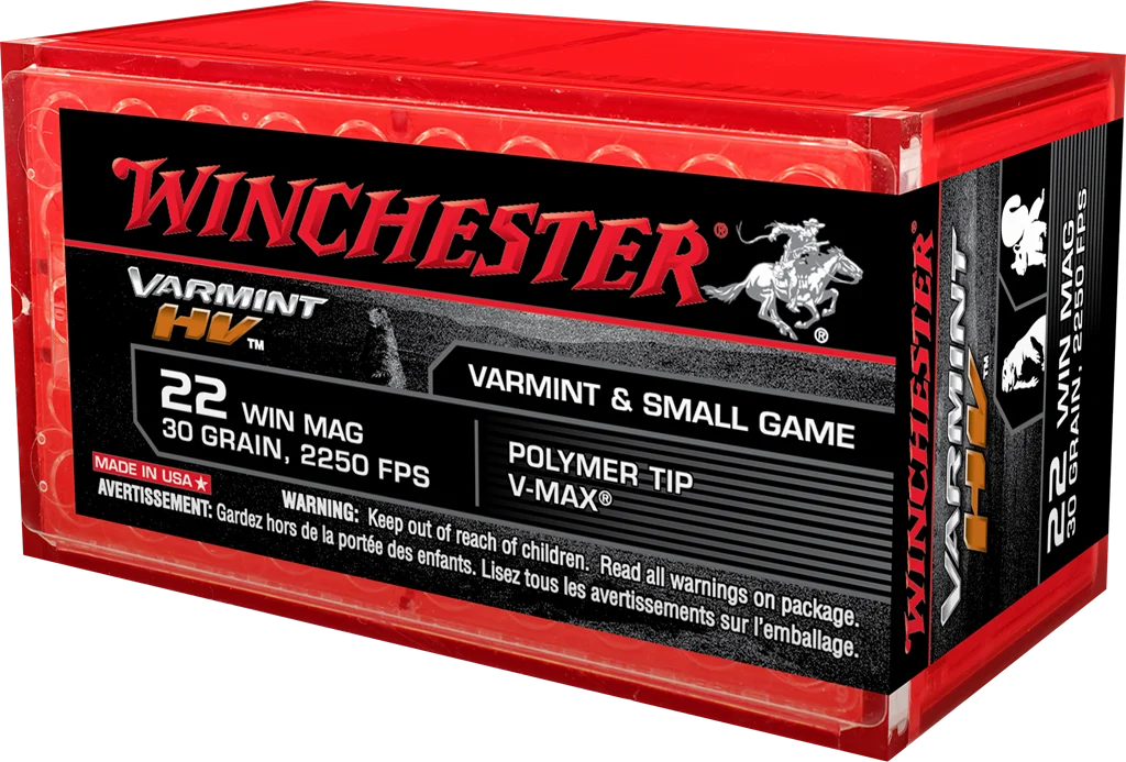 Winchester Varmint HV 22 WMR Ammunition 30 Grain Hornady Polymer Tip V-Max - S22M2PT