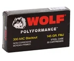 Wolf Polyformance 300 AAC Blackout Ammo 145 Grain Full Metal Jacket - 300BLKFMJ1