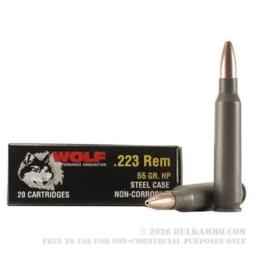 1000 Rounds of .223 Ammo by Wolf - 55gr HP
